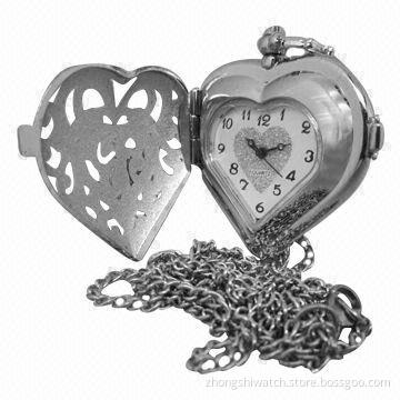 Heart Style Baling Necklace Pocket Watch with Silver Tone, Best Gifts for Ladies'